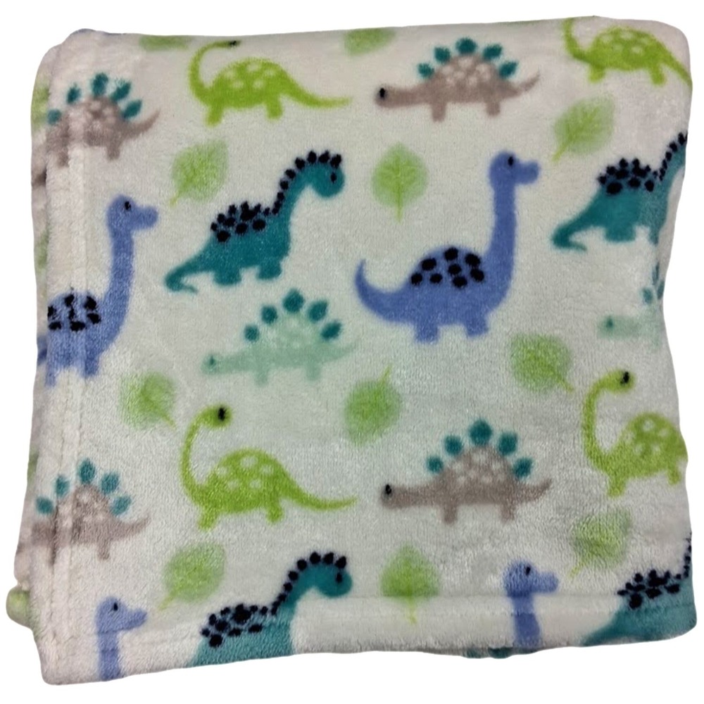 Baby Elements White Dinosaur Blanket Soft‎ Fleece Blue Green Security Lovey Boy